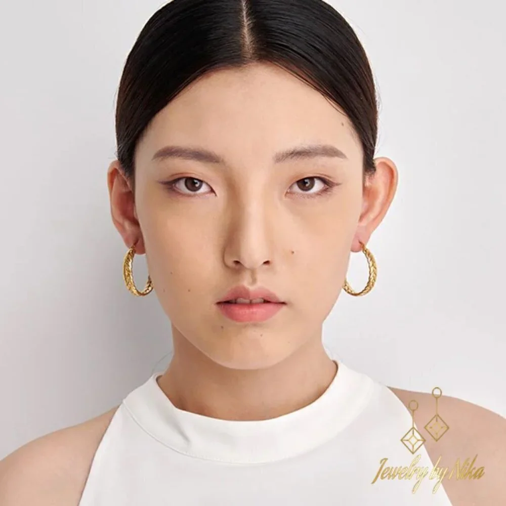NEW 14K Yellow Gold Elyvian Boho Twisted Chain Statement Luxury Hoop Earrings